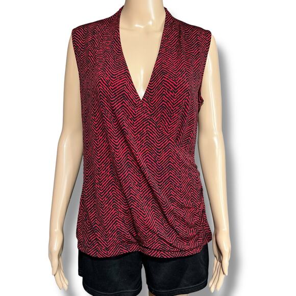 Liz Claiborne Womens Faux Wrap Blouse Shirt Top Chevron Print Red Black Medium - Picture 1 of 8